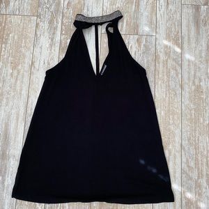 Black top with rhinestone neck embellishments